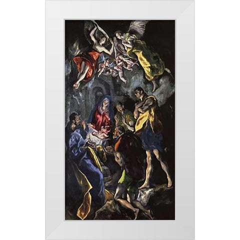 The Adoration Of The Shepherds White Modern Wood Framed Art Print by Greco, El