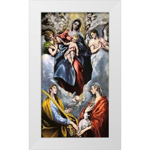 The Virgin And Child With Saints Martina And Agnes White Modern Wood Framed Art Print by Greco, El