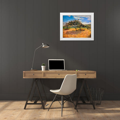 Apple Trees In Blossom White Modern Wood Framed Art Print by Gauguin, Paul