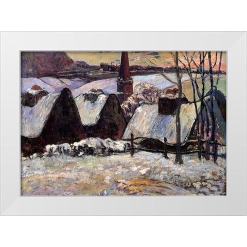 Breton Village In The Snow White Modern Wood Framed Art Print by Gauguin, Paul