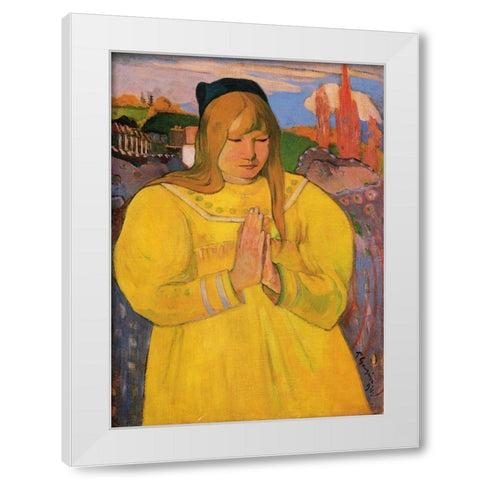 Breton Woman In Prayer White Modern Wood Framed Art Print by Gauguin, Paul