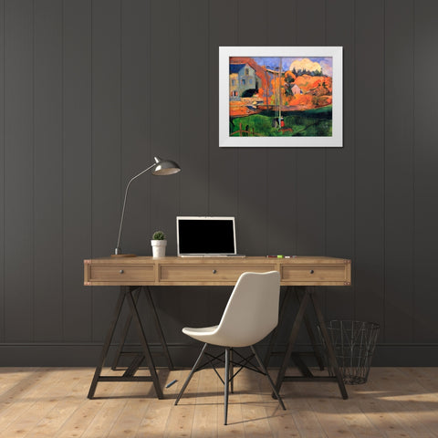 Britany Landscape White Modern Wood Framed Art Print by Gauguin, Paul