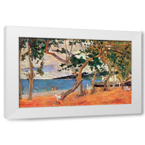 By The Seashore White Modern Wood Framed Art Print by Gauguin, Paul