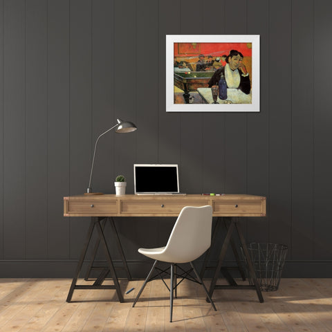 Cafe At Arles White Modern Wood Framed Art Print by Gauguin, Paul