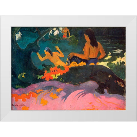 Fatata Te Miti White Modern Wood Framed Art Print by Gauguin, Paul