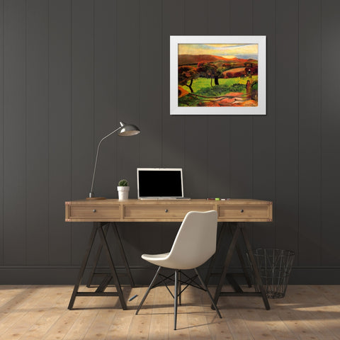 Fields By The Sea White Modern Wood Framed Art Print by Gauguin, Paul