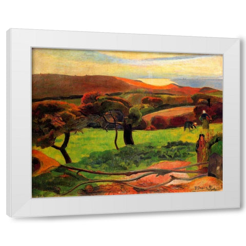 Fields By The Sea White Modern Wood Framed Art Print by Gauguin, Paul