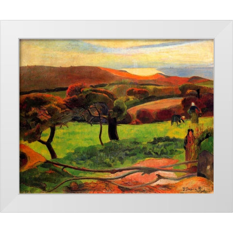 Fields By The Sea White Modern Wood Framed Art Print by Gauguin, Paul