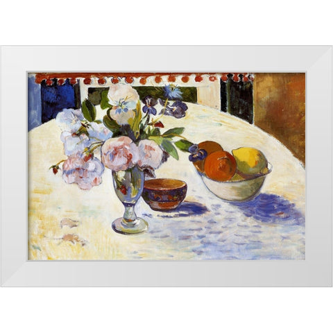 Flowers And Fruit White Modern Wood Framed Art Print by Gauguin, Paul