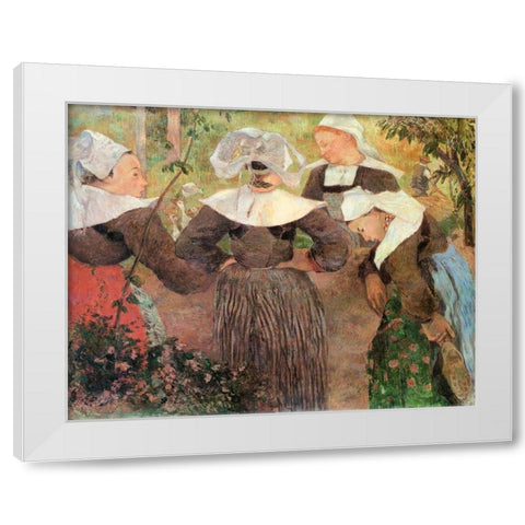 Four Breton Women White Modern Wood Framed Art Print by Gauguin, Paul