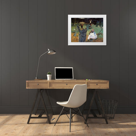 Gathering Fruit White Modern Wood Framed Art Print by Gauguin, Paul