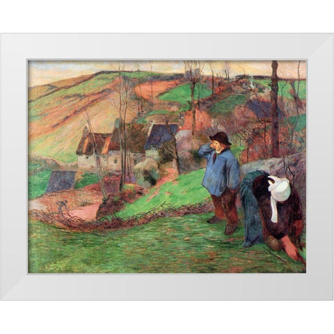 Little Breton Shepherd White Modern Wood Framed Art Print by Gauguin, Paul