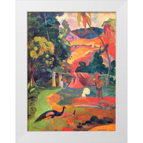 Matamoe White Modern Wood Framed Art Print by Gauguin, Paul