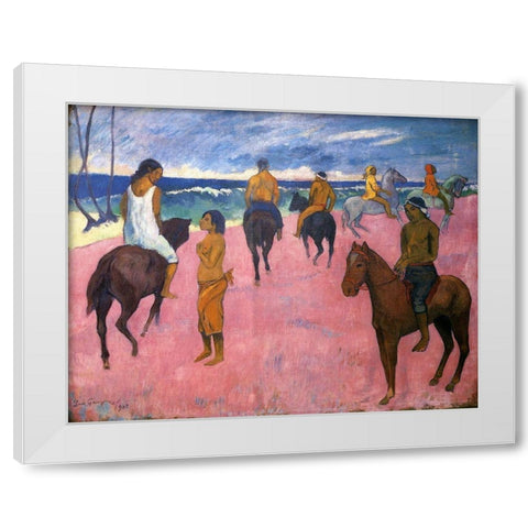 Riders On The Beach 1902 White Modern Wood Framed Art Print by Gauguin, Paul