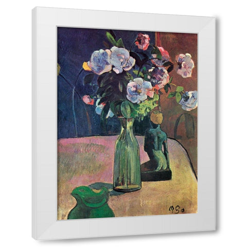 Roses And Statuette White Modern Wood Framed Art Print by Gauguin, Paul