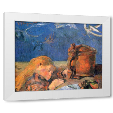 Sleeping Boy White Modern Wood Framed Art Print by Gauguin, Paul