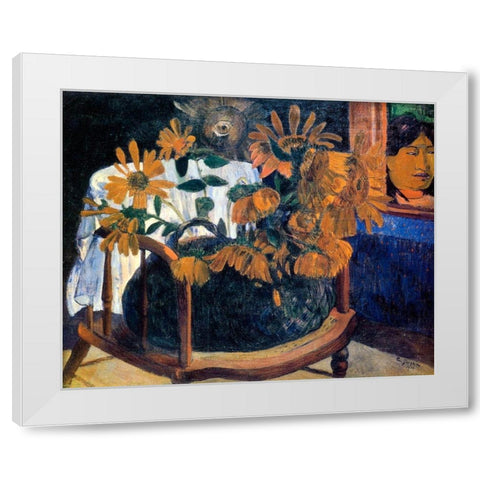 Sunflowers White Modern Wood Framed Art Print by Gauguin, Paul