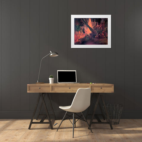 Tahitian Dance White Modern Wood Framed Art Print by Gauguin, Paul
