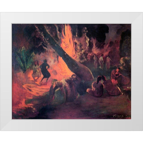 Tahitian Dance White Modern Wood Framed Art Print by Gauguin, Paul