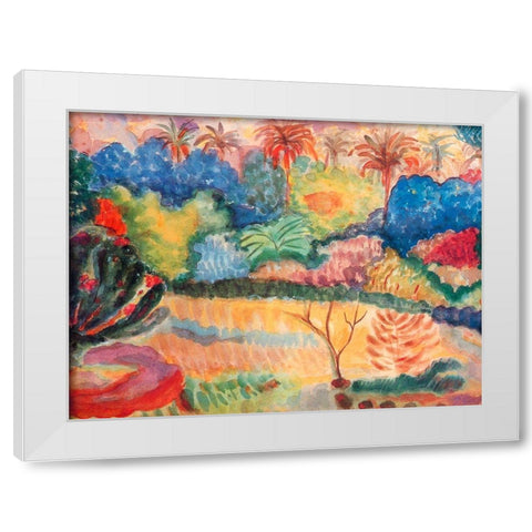 Tahitian Landscape White Modern Wood Framed Art Print by Gauguin, Paul