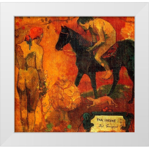 Tahitian Pastoral Detail 1 White Modern Wood Framed Art Print by Gauguin, Paul