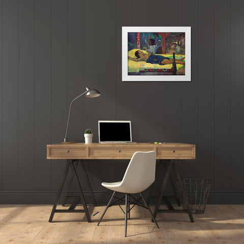 Te Tamari Nu Atua White Modern Wood Framed Art Print by Gauguin, Paul