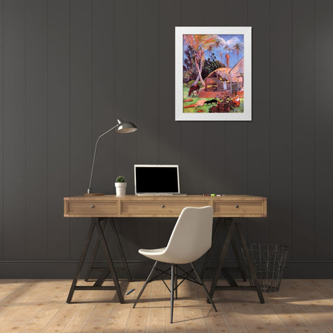 The Black Pigs White Modern Wood Framed Art Print by Gauguin, Paul