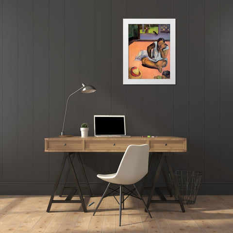 The Brooding Woman White Modern Wood Framed Art Print by Gauguin, Paul