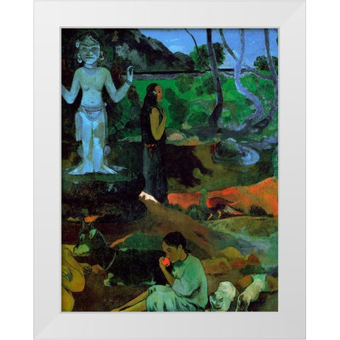 Where Do We Come From Detail 2 White Modern Wood Framed Art Print by Gauguin, Paul
