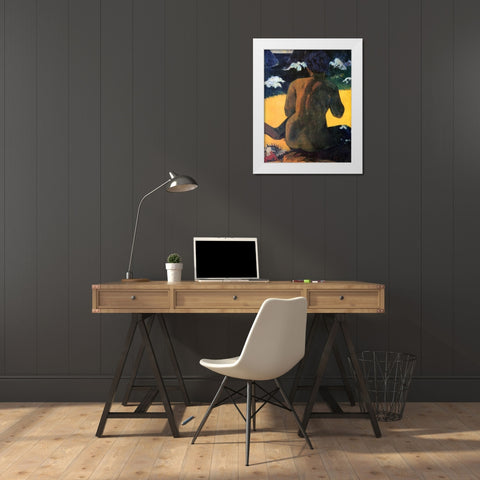 Woman By The Sea White Modern Wood Framed Art Print by Gauguin, Paul