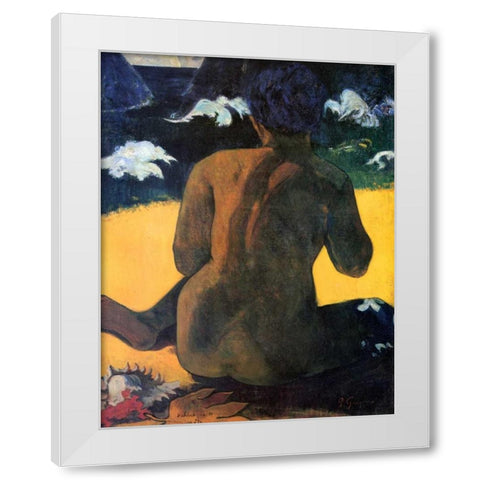 Woman By The Sea White Modern Wood Framed Art Print by Gauguin, Paul