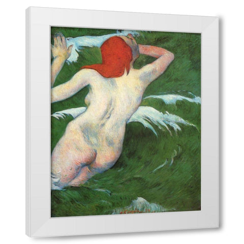 Woman In The Waves White Modern Wood Framed Art Print by Gauguin, Paul