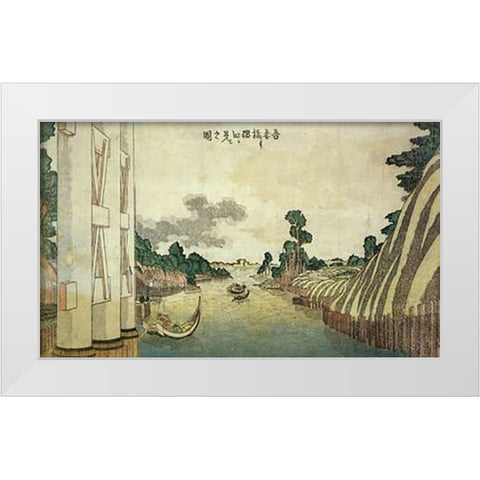 A View Of Sumida River Seen From Azuma Bridge 1800 White Modern Wood Framed Art Print by Hokusai