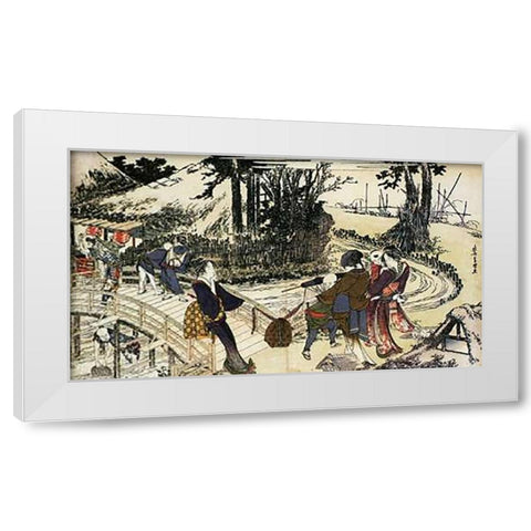 A Village By A Bridge 1798 White Modern Wood Framed Art Print by Hokusai