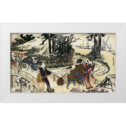 A Village By A Bridge 1798 White Modern Wood Framed Art Print by Hokusai