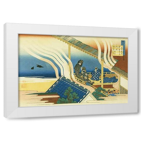 Bath House By A Lake White Modern Wood Framed Art Print by Hokusai