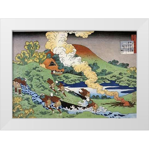 Fishermen Hauling A Net White Modern Wood Framed Art Print by Hokusai