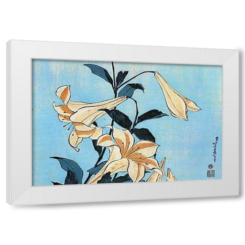 Lilies White Modern Wood Framed Art Print by Hokusai