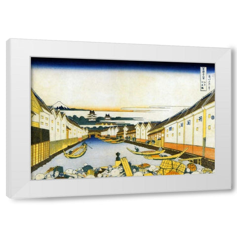 Mount Fuji And Edo Castle Seen From Nihonbashi 1834 White Modern Wood Framed Art Print by Hokusai
