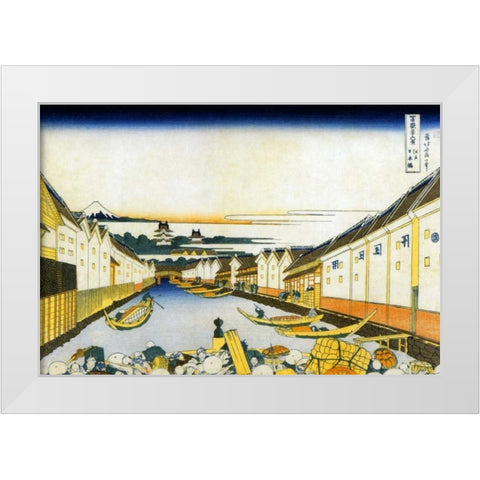 Mount Fuji And Edo Castle Seen From Nihonbashi 1834 White Modern Wood Framed Art Print by Hokusai
