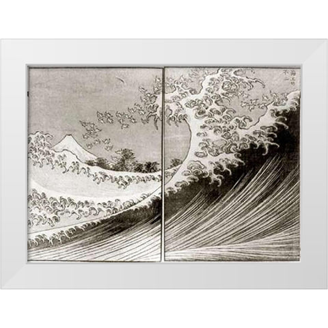 Mount Fuji Seen Above The Waves White Modern Wood Framed Art Print by Hokusai
