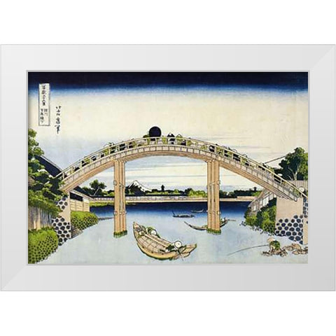 Mt Fuji Through Piers Of Mannenbashi White Modern Wood Framed Art Print by Hokusai