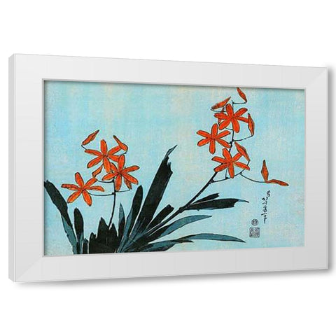 Orange Orchids White Modern Wood Framed Art Print by Hokusai