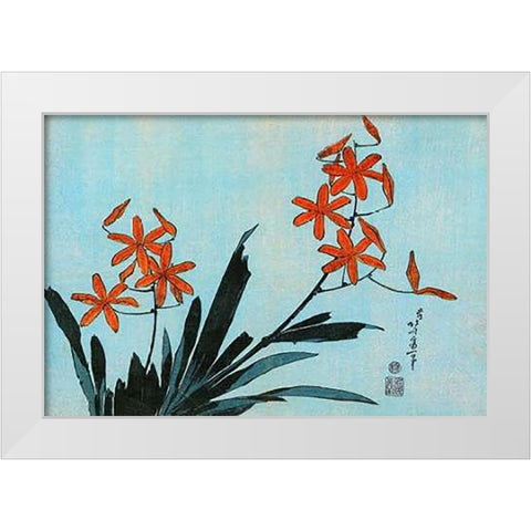 Orange Orchids White Modern Wood Framed Art Print by Hokusai