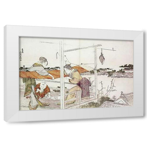 Stretching Cloth White Modern Wood Framed Art Print by Hokusai