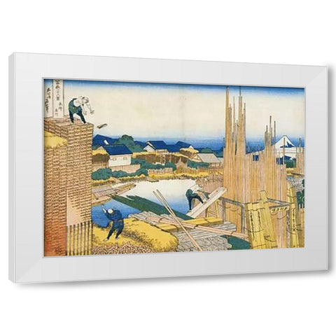 The Timber Yard By The Tate River 1835 White Modern Wood Framed Art Print by Hokusai