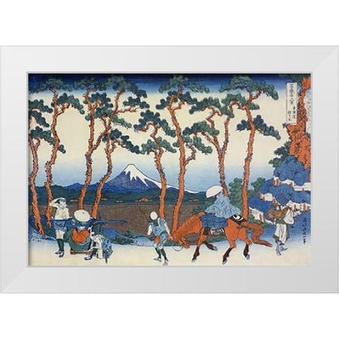 Travelers On The Tokaido Road At Hodogaya 1834 White Modern Wood Framed Art Print by Hokusai