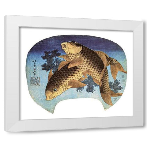 Two Carp 1831 White Modern Wood Framed Art Print by Hokusai