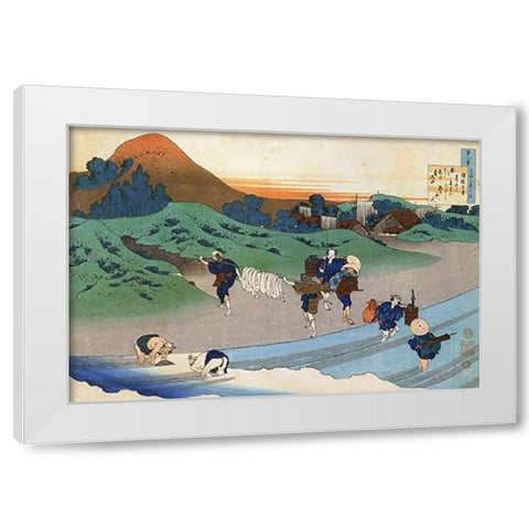 Washing In A River White Modern Wood Framed Art Print by Hokusai