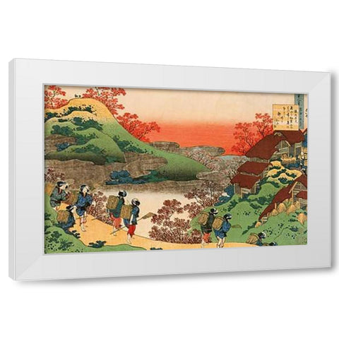 Women Returning Home At Sunset White Modern Wood Framed Art Print by Hokusai